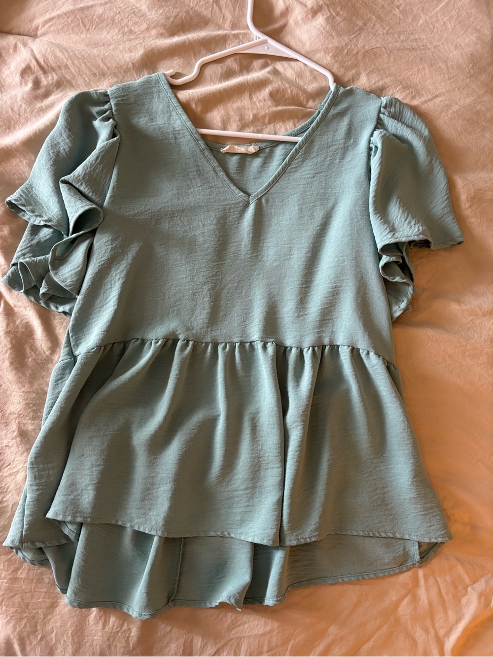 entro Sage Green Ruffle Sleeve Peplum Blouse